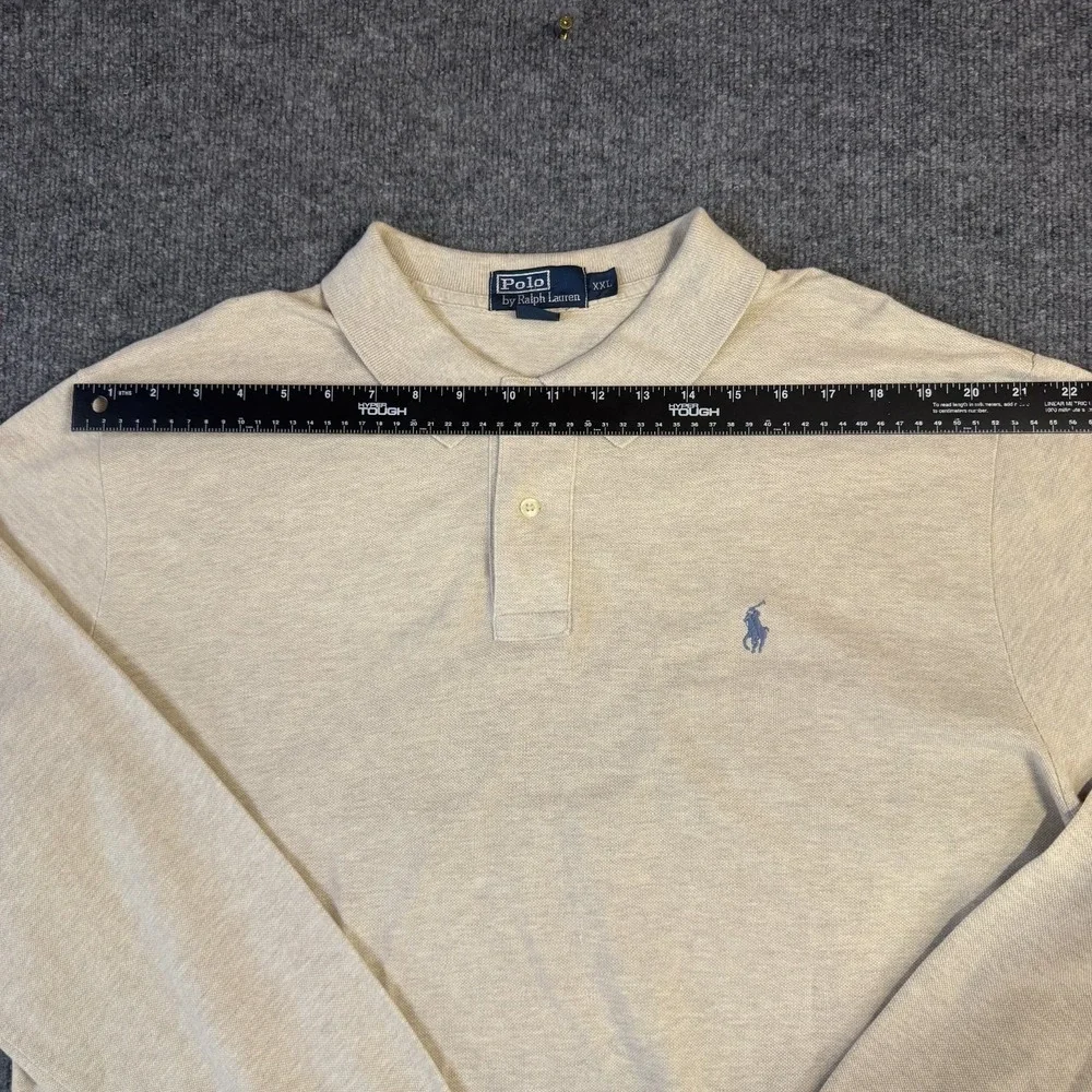 Polo By Ralph Lauren Polo Shirt Mens 2XL Beige Mesh Long Sleeve Pony USA Made